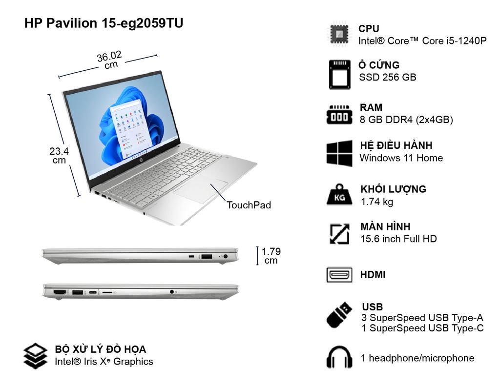 Thông tin tổng quan laptop HP Pavilion 15-eg2059TU 6K789PA