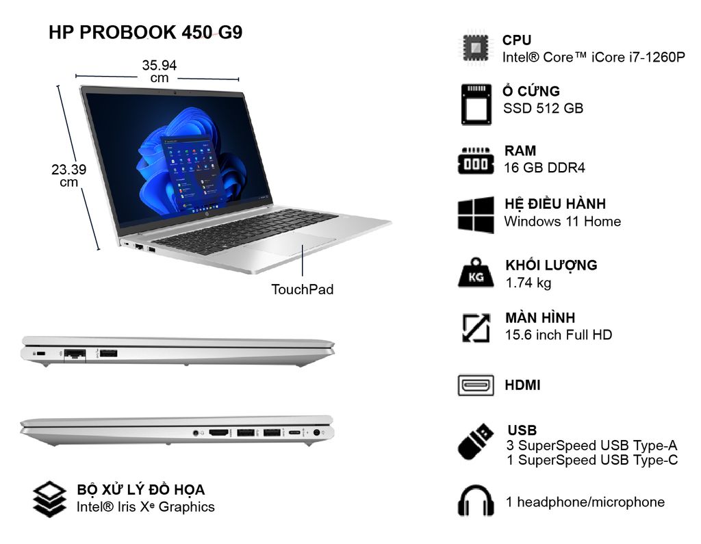 Thông tin tổng quan về Sản Phẩm laptop HP Probook 450 G9 6M107PA