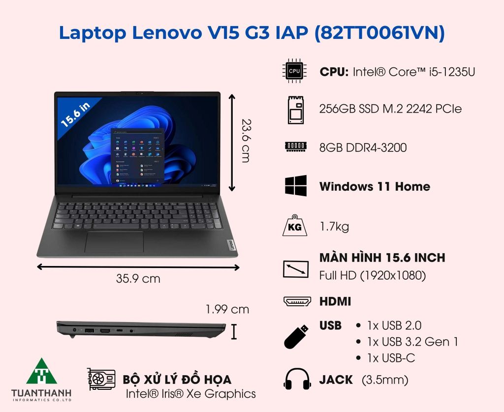 Đánh giá laptop Lenovo V15 G3 IAP (82TT0061VN) Core i5-1235U