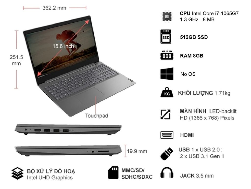 Laptop Lenovo V15-IIL i7-1065G7 (82C5A00TVN)