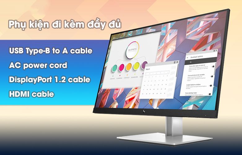 Màn hình HP E24 G4 24 inch phụ kiện đi kèm đầy đủ