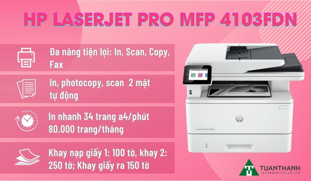 máy in 2 mặt đa năng HP LaserJet Pro MFP 4103fdn 2Z628A