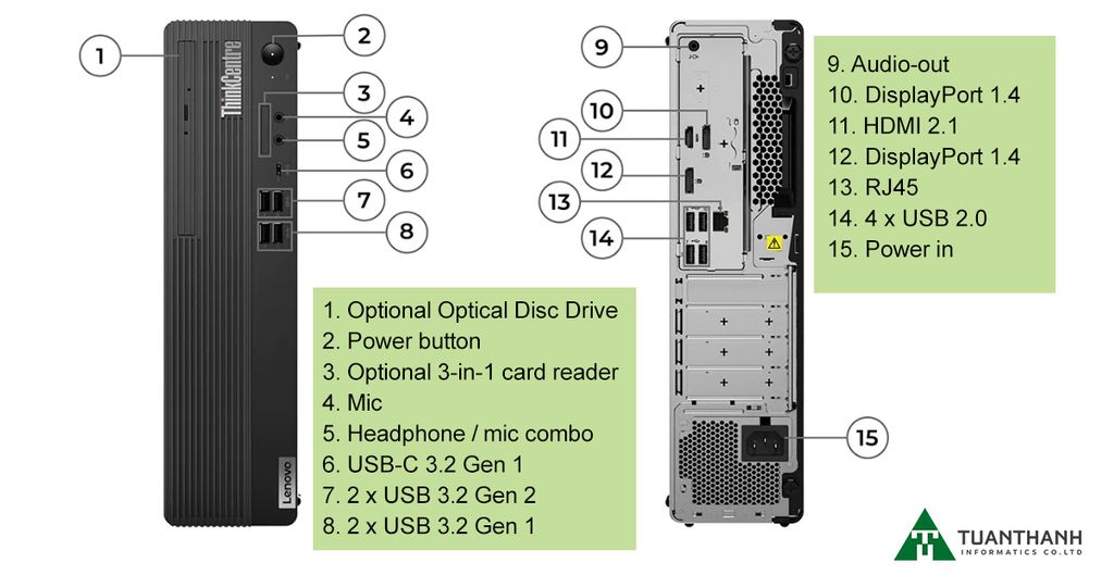 Cổng kết nối đa dạng của Lenovo ThinkCentre M70s Gen 3 SFF 11TC000TVA