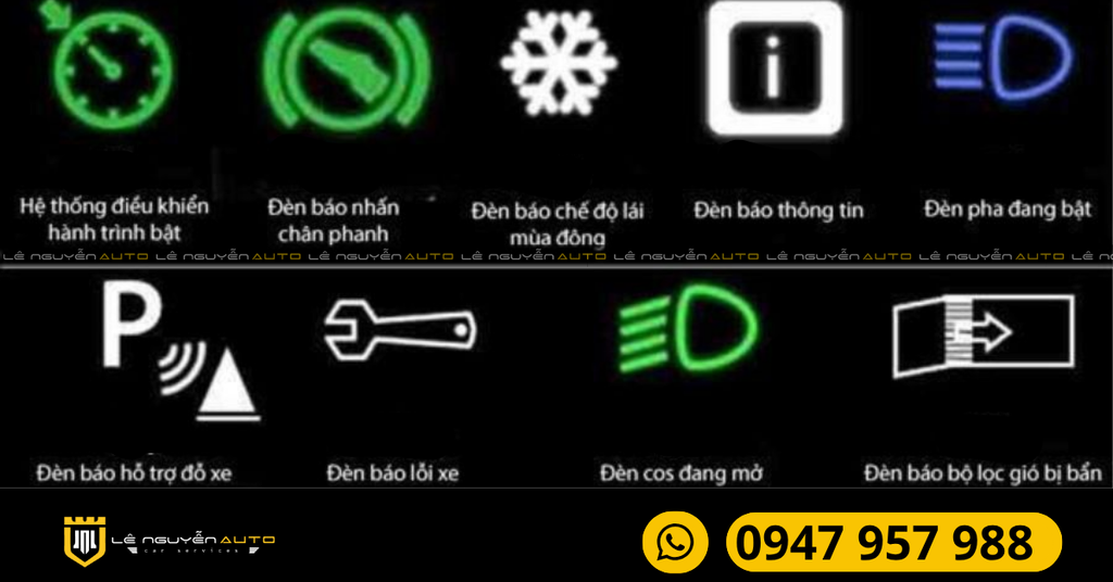 Đèn cảnh báo màu xanh lá/xanh dương/trắng trên ô tô