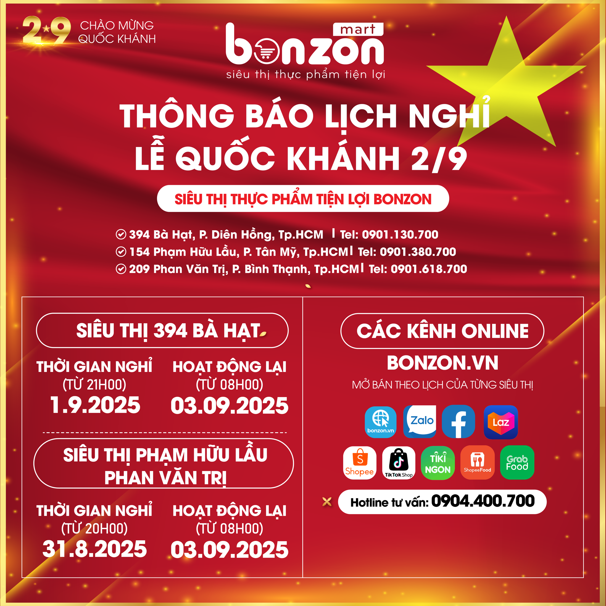 THÔNG BÁO LỊCH NGHỈ LỄ QUỐC KHÁNH 2/9