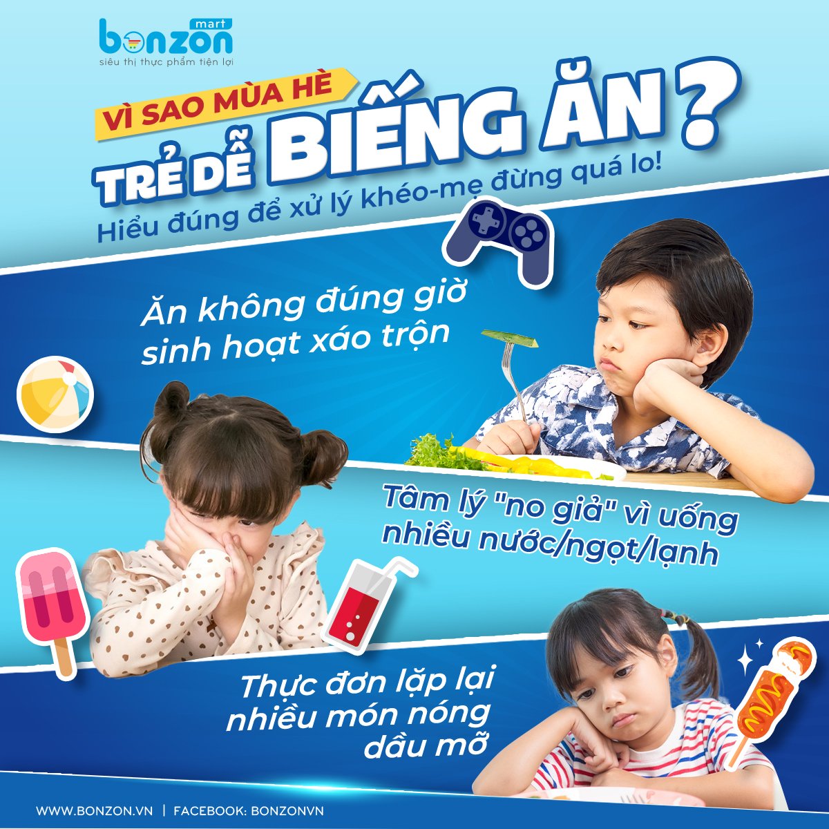 Vì sao mùa hè, trẻ dễ biếng ăn? Nguyên nhân – Giải pháp – Gợi ý từ BONZON