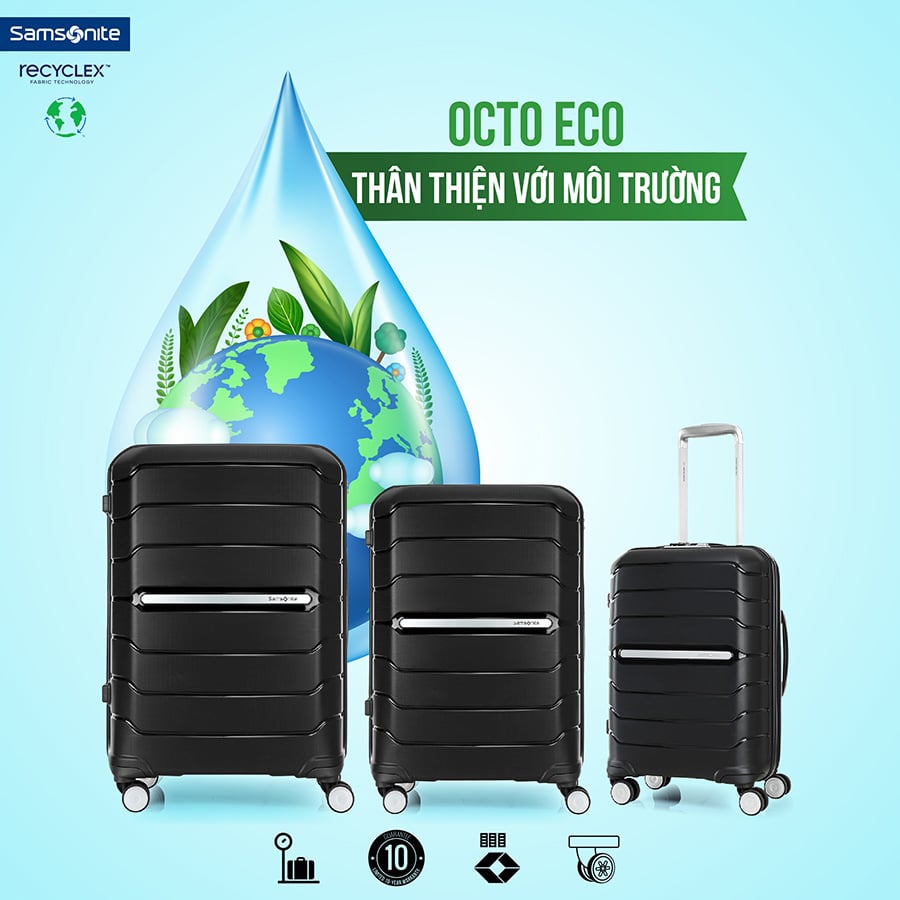 Bộ sưu tập Octo Eco của Samsonite có khoang hành lý làm từ vải polyester tái chế