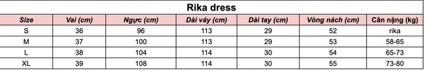 Bảng size Rika Dress