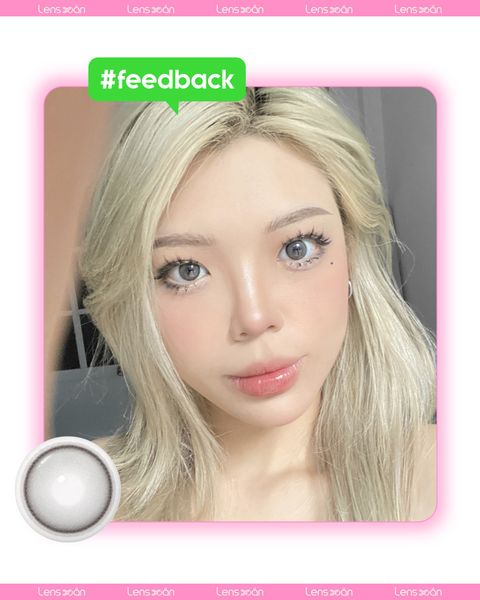 Lens xám ánh trà Dekame Hug Me Gray với G.DIA 13.9mm, chất liệu Silicone Hydrogel cho mắt sáng tự nhiên.