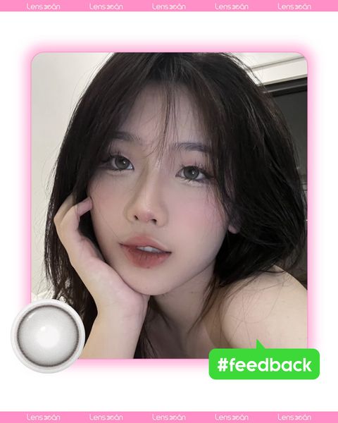 Lens xám ánh trà Dekame Hug Me Gray với G.DIA 13.9mm, chất liệu Silicone Hydrogel cho mắt sáng tự nhiên.