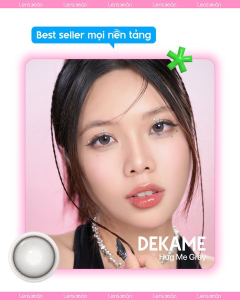 Lens xám ánh trà Dekame Hug Me Gray với G.DIA 13.9mm, chất liệu Silicone Hydrogel cho mắt sáng tự nhiên.