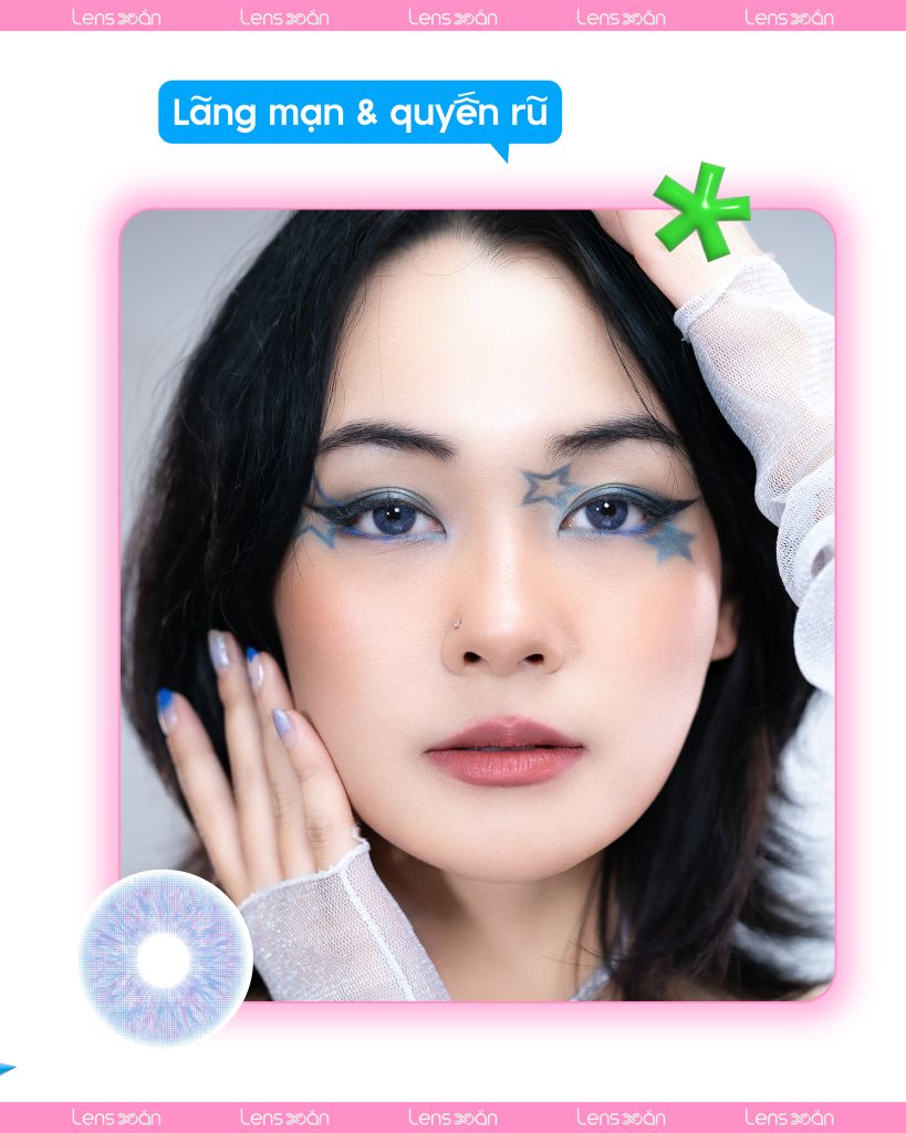 Lens Siesta Black Twilight – Lens tím ánh xanh không viền, vân tia nhẹ nhàng tựa hoàng hôn