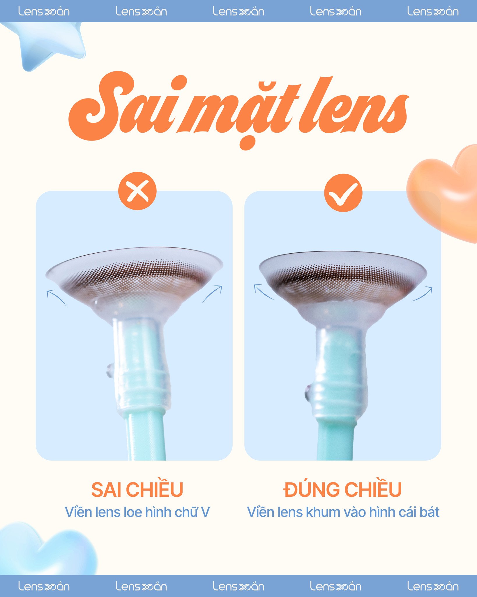 Phân biệt đúng và sai mặt lens khi đeo