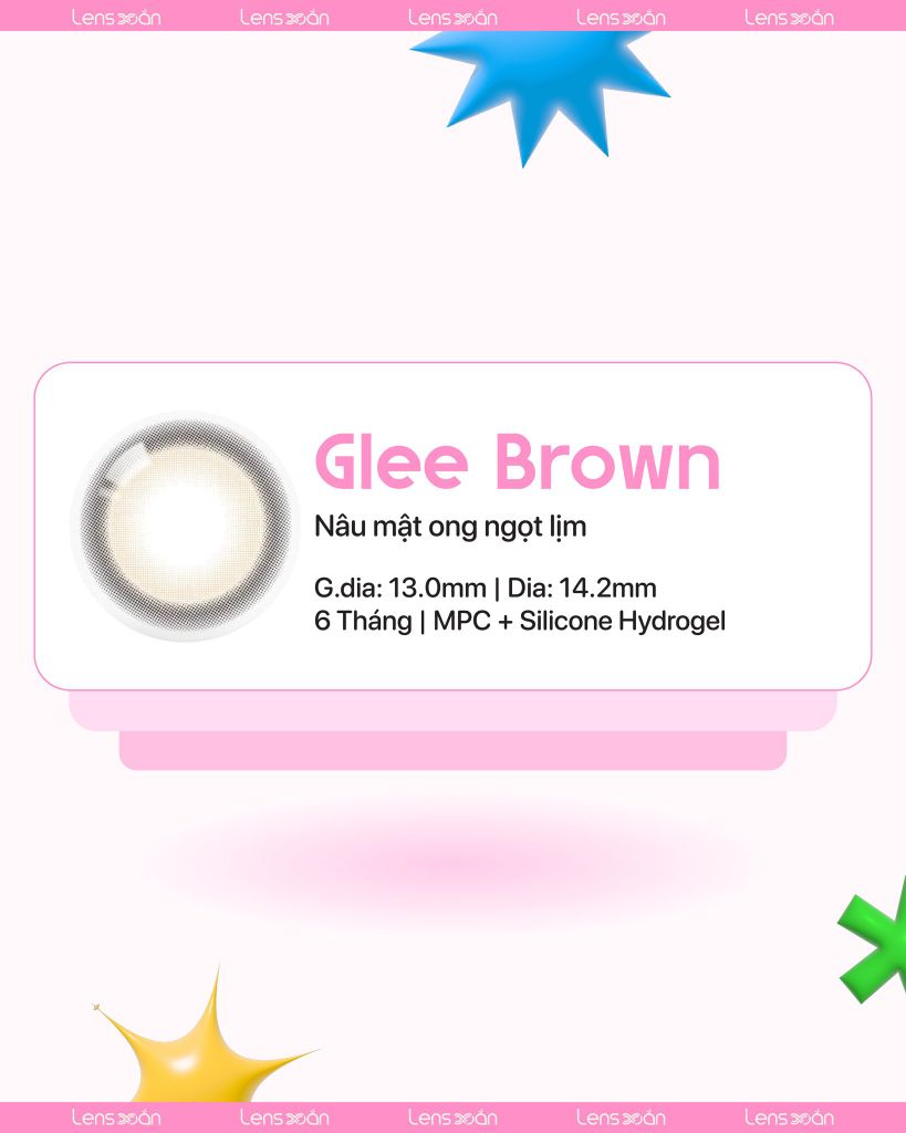 Lens Glee Brown tông nâu nhẹ tự nhiên, không viền, đeo đi học đẹp