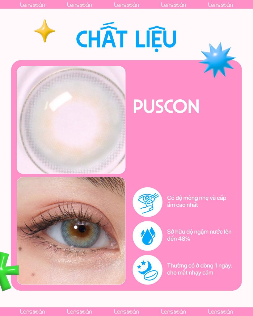 Lens OLENS French Shine Aqua màu xanh biển ánh vàng cát, giãn tròng G.DIA 13.2mm, chất liệu Puscon cho mắt nhạy cảm.