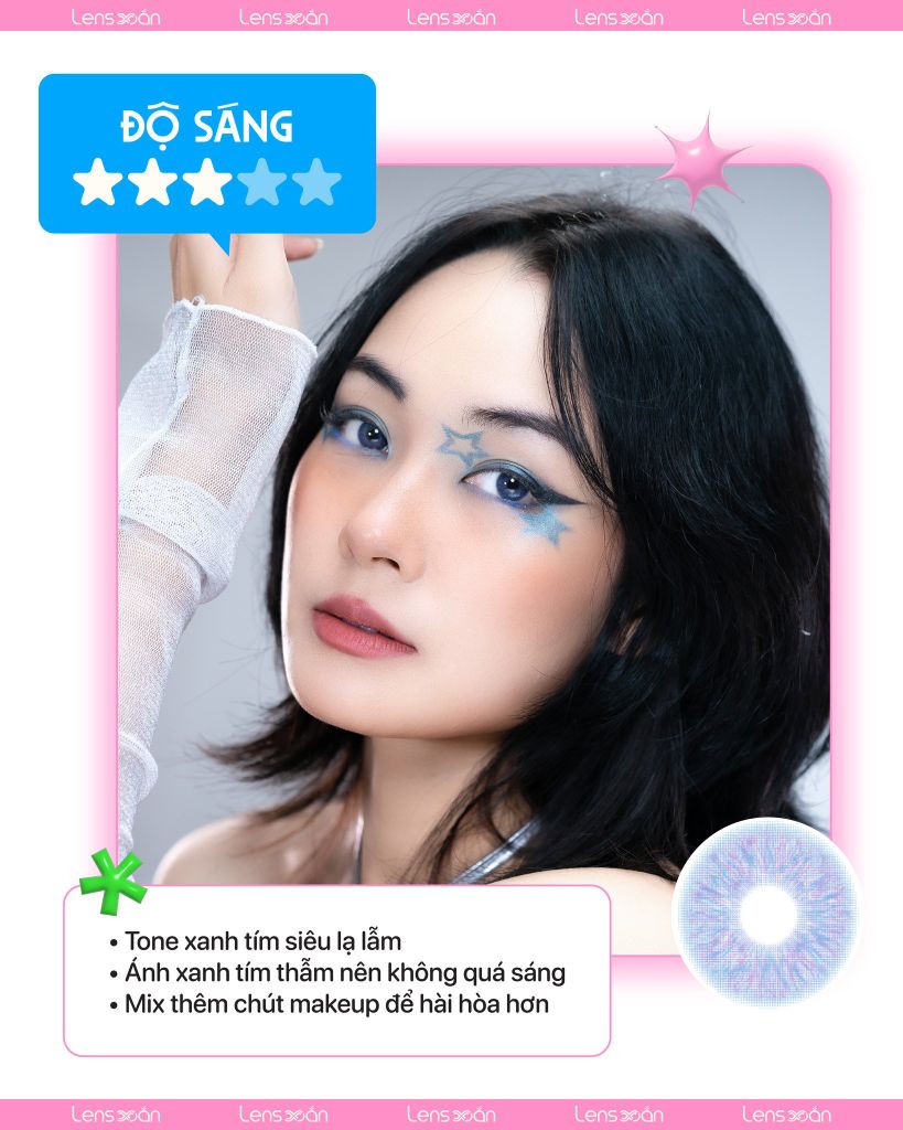 Lens Siesta Black Twilight – Lens tím ánh xanh không viền, vân tia nhẹ nhàng tựa hoàng hôn