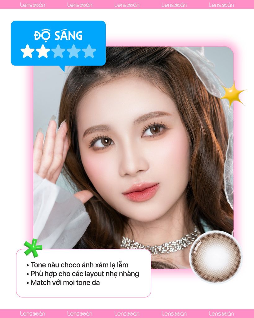 Misty Ash Choco – Lens 1 ngày tone nâu choco ánh xám, tự nhiên và nhẹ nhàng, thiết kế viền trong suốt tạo đôi mắt trong veo