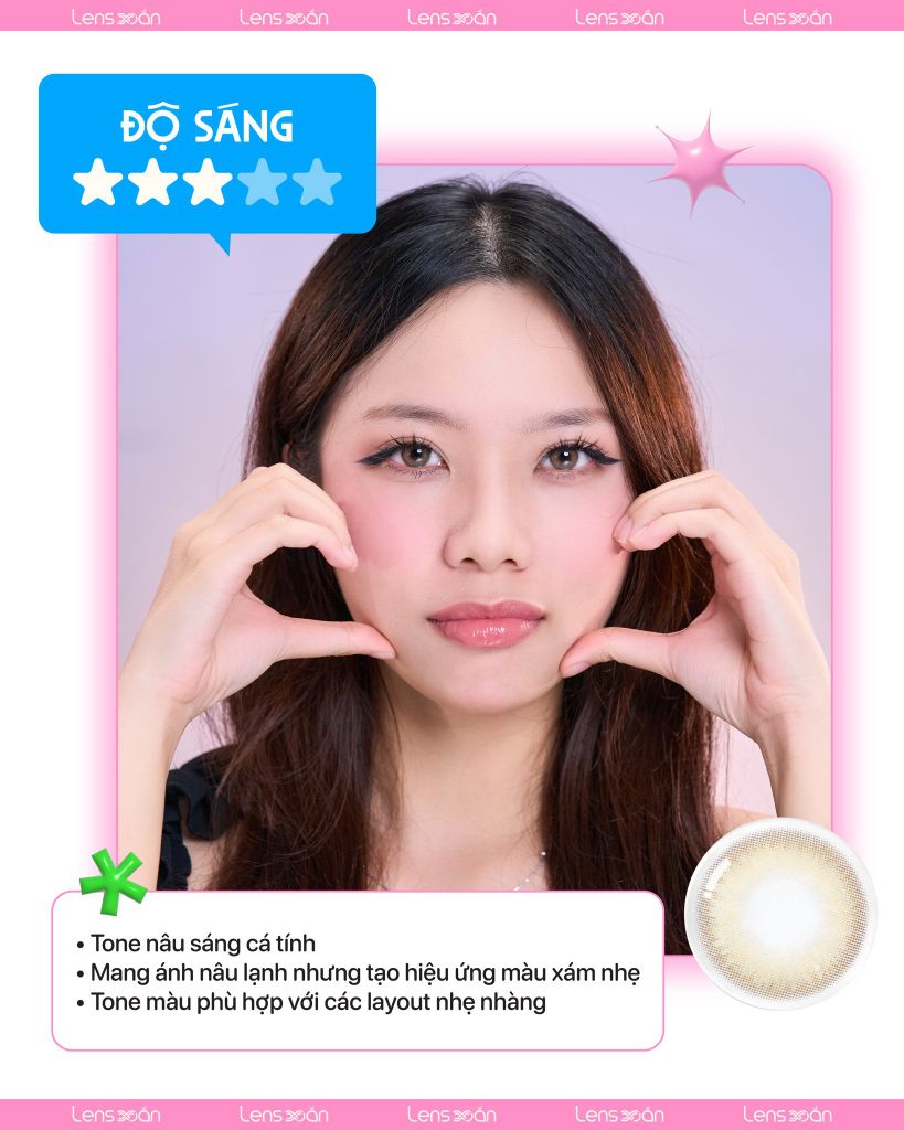 Lens Dear Brown màu nâu hạt dẻ nhẹ nhàng ánh vàng, G.DIA 13.0mm, không viền tự nhiên