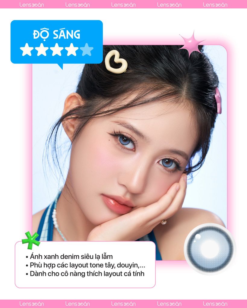 Lens BIV Fixing Venti Denim tone xanh xám ánh bạc, công nghệ highlight không xoay, G.DIA 13.8mm