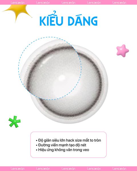 Lens xám ánh trà Dekame Hug Me Gray với G.DIA 13.9mm, chất liệu Silicone Hydrogel cho mắt sáng tự nhiên.