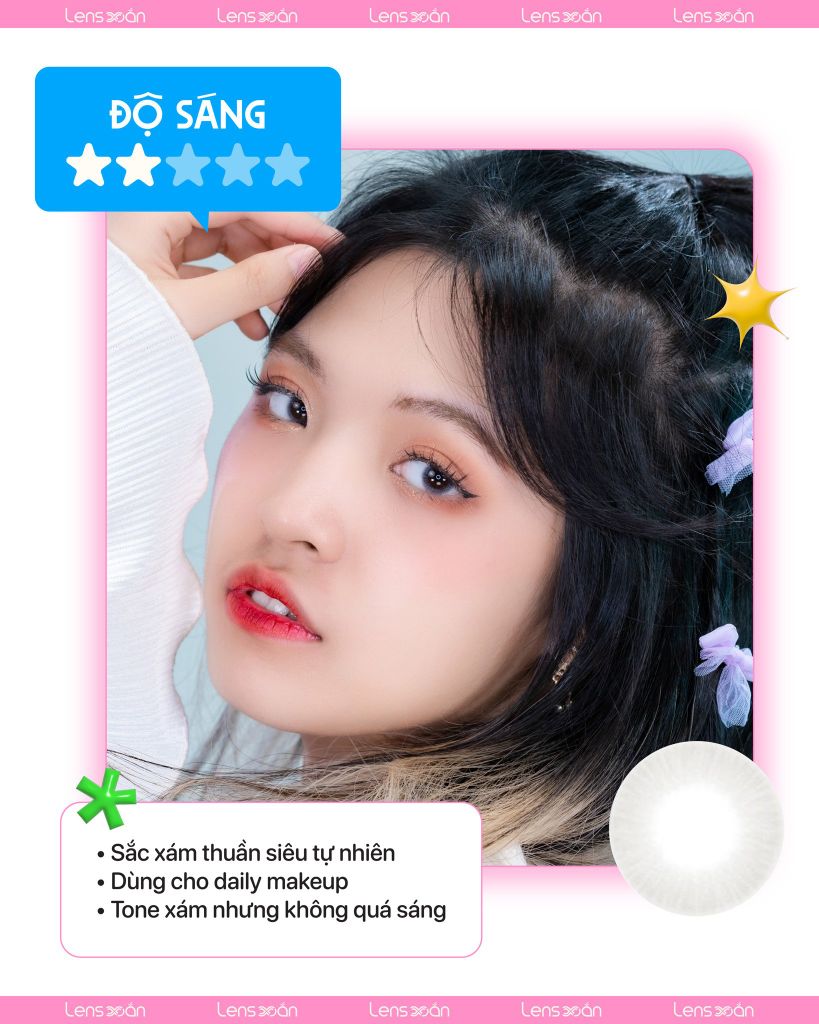 Lens Mini Gray – Lens xám không vân, không viền dành cho mắt nhỏ & layout nhẹ nhàng