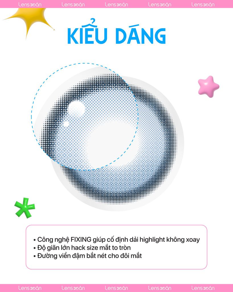 Lens BIV Fixing Venti Denim tone xanh xám ánh bạc, công nghệ highlight không xoay, G.DIA 13.8mm