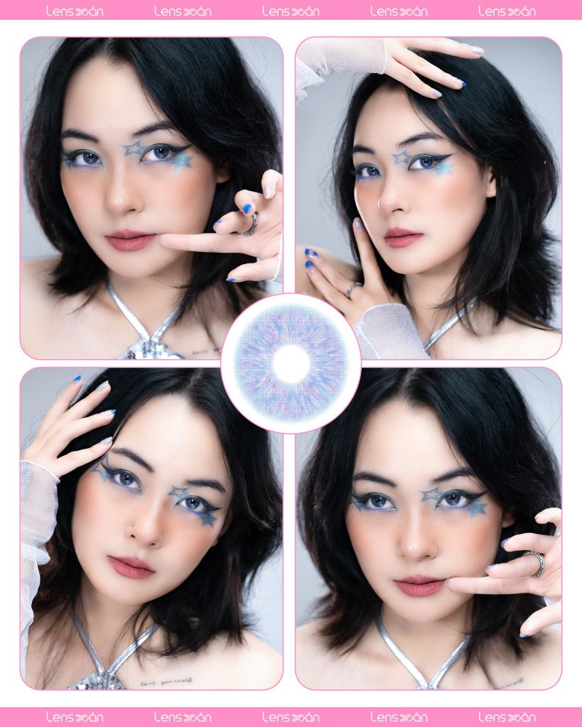 Lens Siesta Black Twilight – Lens tím ánh xanh không viền, vân tia nhẹ nhàng tựa hoàng hôn