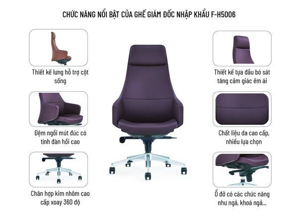 ghế giám đốc nhập khẩu f-h5006 thiết kế công thái học tốt cho sức khỏe người dùng