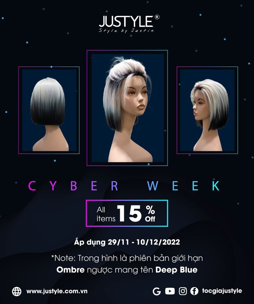 Tóc Giả JUSTYLE | Cyber Week Giảm 15% (29/11 - 10/12/2022)