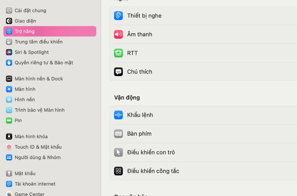 Bước hai chọn trợ năng