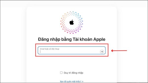 Đăng nhập iCloud bằng Apple ID trên icloud.com.