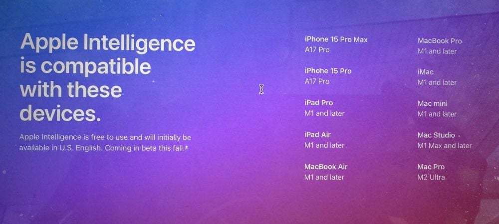 Các sản phẩm hỗ trợ Apple Intelligence