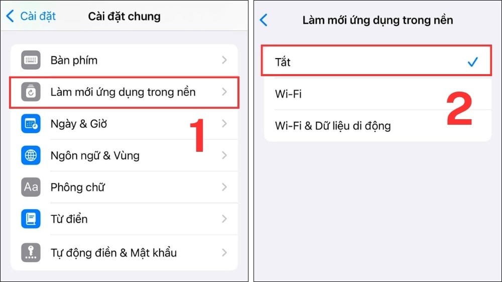 Tắt tính năng Làm mới ứng dụng trong nền.