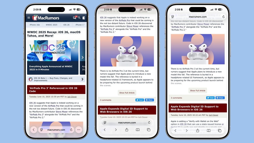 iOS 26 với giao diện trình duyệt Safari mới