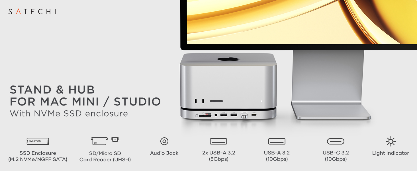 Đế kiêm hub Satechi cho Mac Mini/Studio có khe gắn SSD