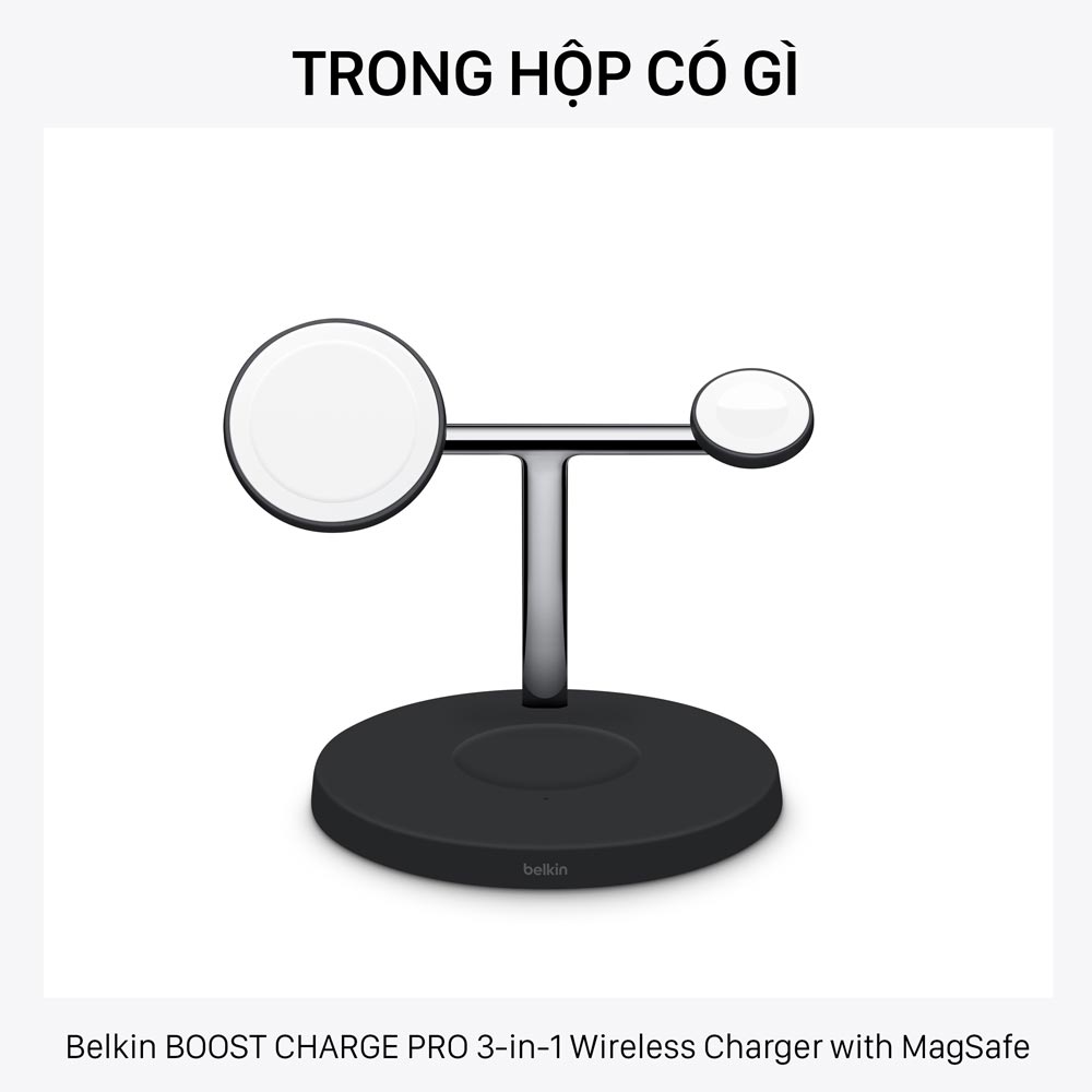 Có gì trong hộp Belkin BOOST↑CHARGE PRO 3-in-1 Wireless Charger with MagSafe
