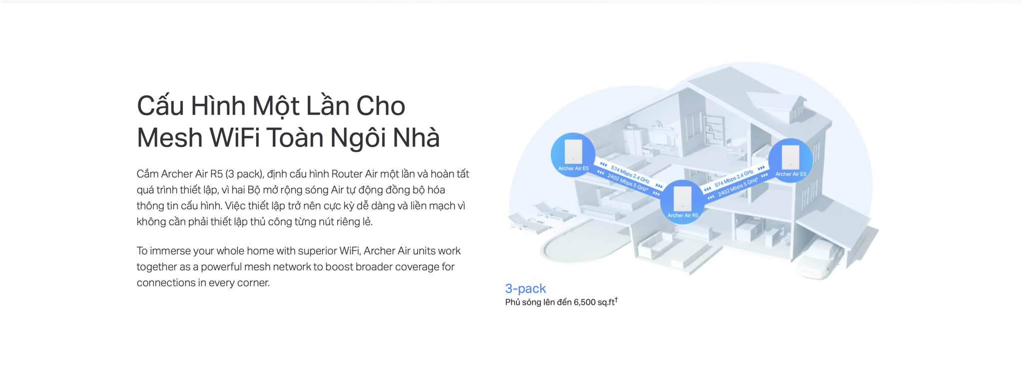 Router Wifi Tp-Link AX3000 cấu hình 1 lần cho Mesh Wi-Fi toàn ngôi nhà