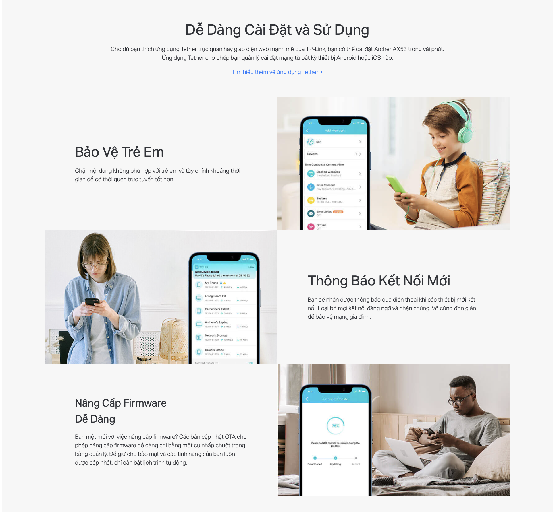 Router Wifi 6 Gigibit băng tần kép TP-Link AX3000 Archer AX53 dễ sử dụng