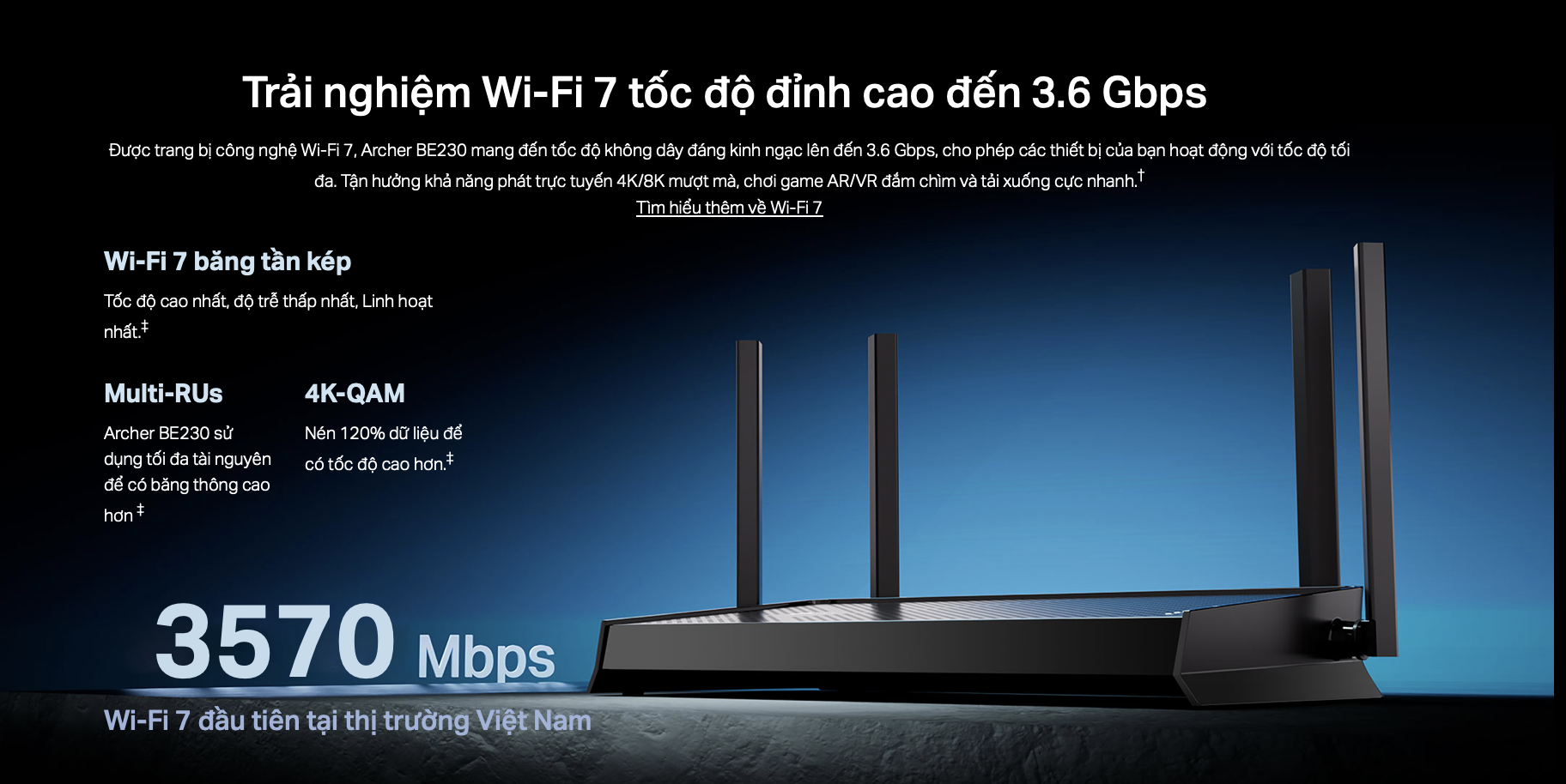 Tốc độ Router Wifi 7 BE3600 Tp-link Archer BE230 lên đến 3570 Mbps