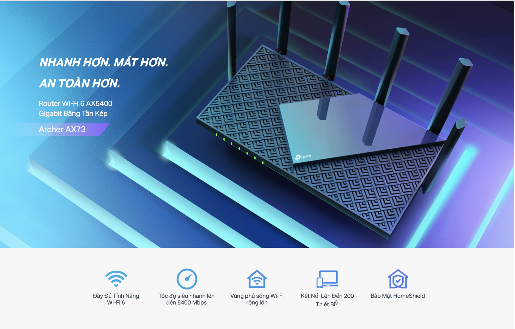 Router Wifi 6 Gigabit TP-Link Archer Ax73 băng tầng kép Ax5400 nhanh hơn mát hơn