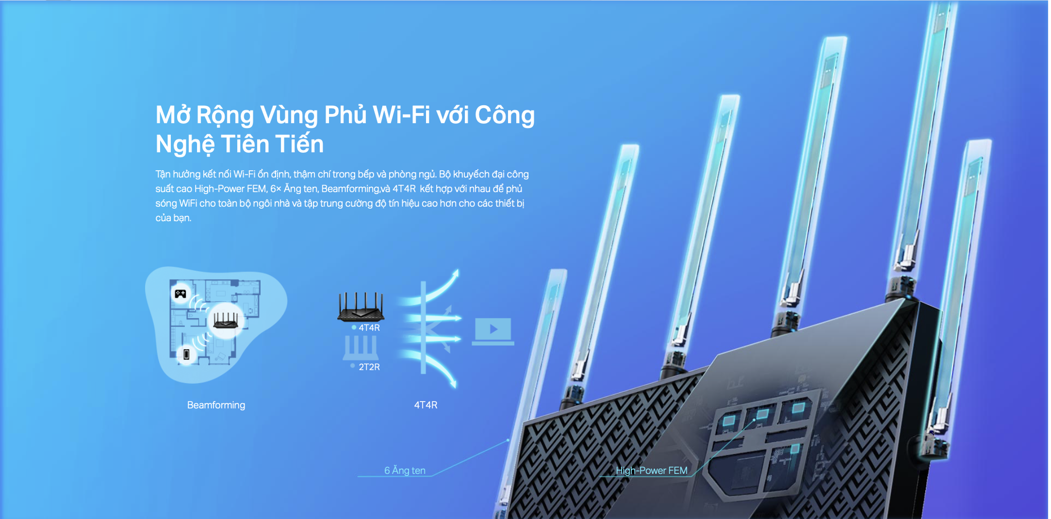 Router Wifi 6 Gigabit TP-Link Archer Ax73 băng tầng kép Ax5400 mở rộng vùng phủ