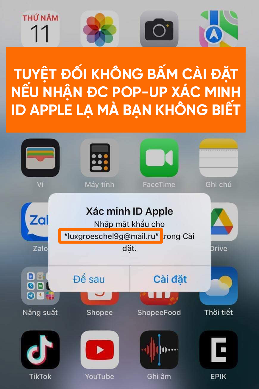 Người dùng iPhone có thể mất tài khoản khi ấn thông báo xác minh ID Apple?