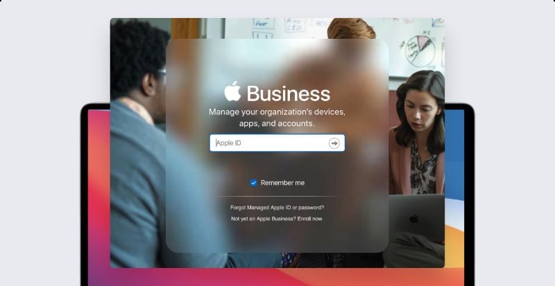 Giao diện bảng đăng nhập Apple Business Manager