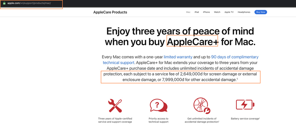 Gói bảo hành rơi vỡ AppleCare+ cho MacBook