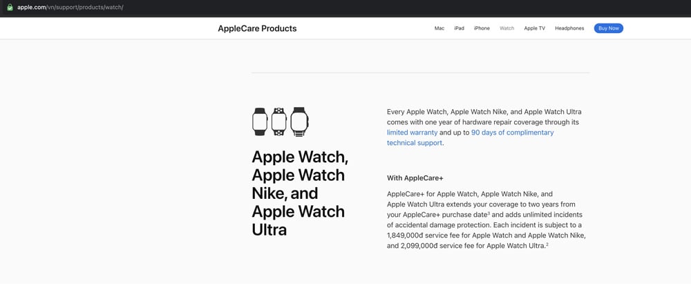 Gói bảo hành rơi vỡ AppleCare+ cho Apple Watch