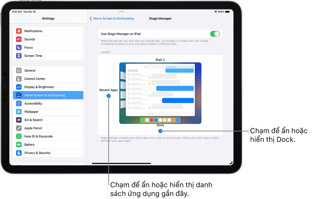 Giao diện Stage Manager trên iPad