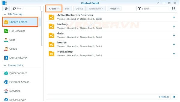 Cách tạo thư mục chia sẻ Shared Folder trên NAS Synology