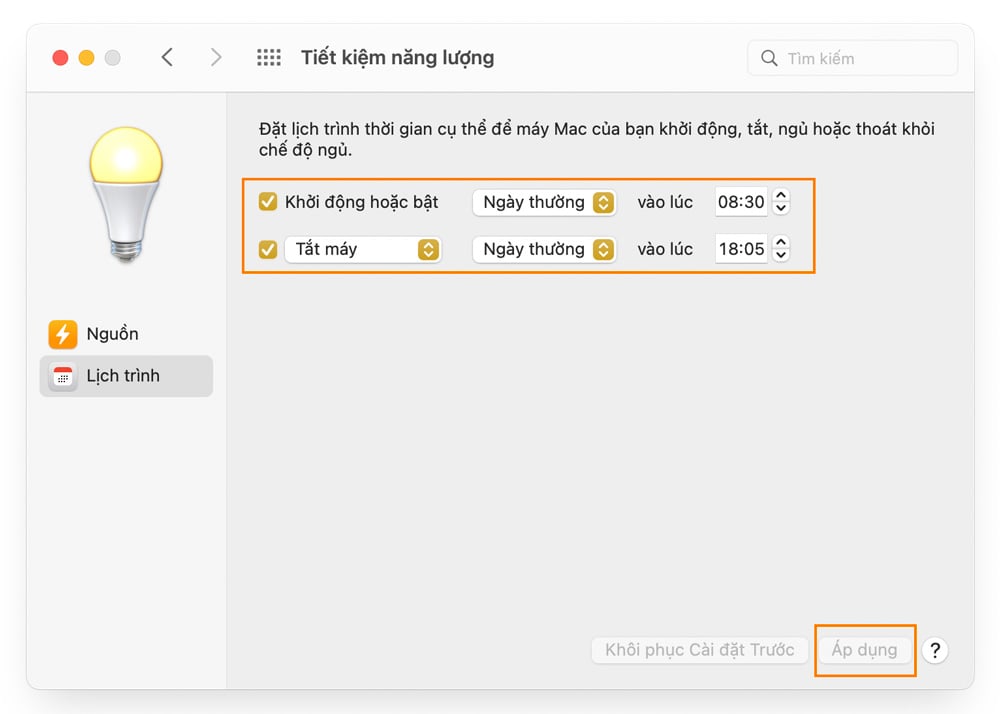 Cách hẹn giờ tắt/mở tự động trên MacBook và máy Mac