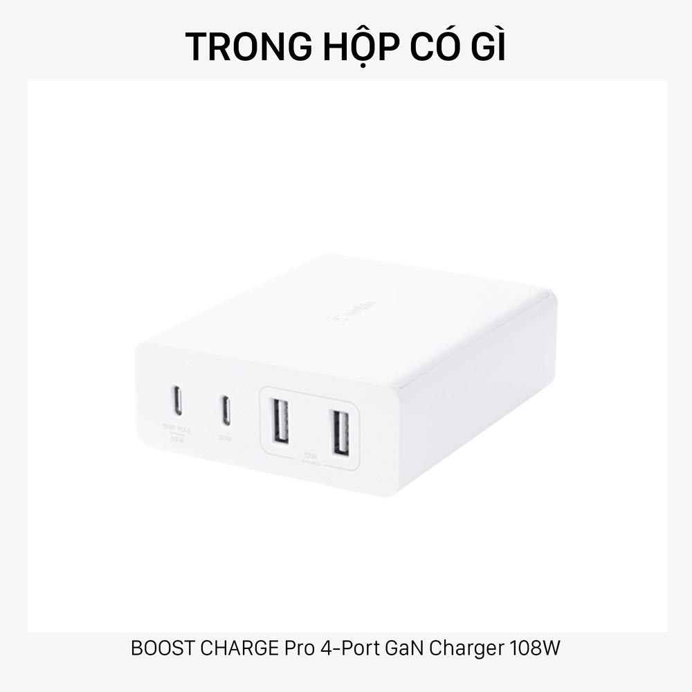 Trong hộp Bộ Sạc Belkin BOOST↑CHARGE Pro 4-Port GaN Charger 108W có gì