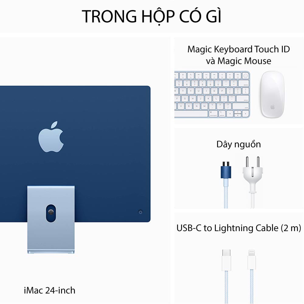 Trong hộp iMac M1 màu xanh blue có gì